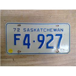 Saskatchewan Licence Plate (1) 72'