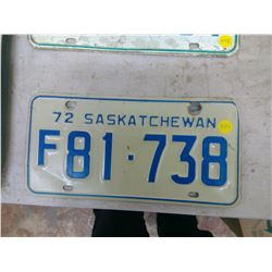 Saskatchewan Licence Plate (1) 72'