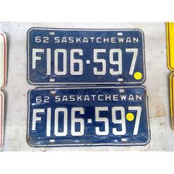 Saskatchewan Licence Plate (2) 62'