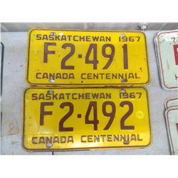 Saskatchewan Licence Plate (2) 67'