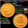 Image 1 : ***Auction Highlight*** 1867 Indian Cent 1c Graded ms65 rd BY SEGS (fc)