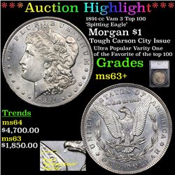 ***Auction Highlight*** 1891-cc Vam 3 Top 100 'Spitting Eagle' Morgan $1 Graded ms63+ By SEGS (fc)