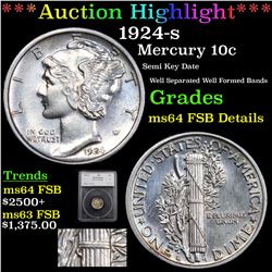 ***Auction Highlight*** 1924-s Mercury Dime 10c Graded ms64 FSB Details By SEGS (fc)