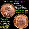 Image 1 : ***Auction Highlight*** 1920-d Lincoln Cent 1c Graded Gem+ Unc RB By USCG (fc)
