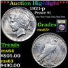 Image 1 : ***Auction Highlight*** 1921-p Peace Dollar $1 Graded Select+ Unc By USCG (fc)