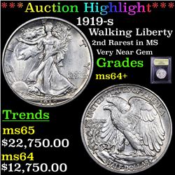 ***Auction Highlight*** 1919-s Walking Liberty Half Dollar 50c Graded Choice+ Unc By USCG (fc)