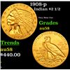 Image 1 : 1908-p Gold Indian Quarter Eagle $2 1/2 Grades Choice AU/BU Slider