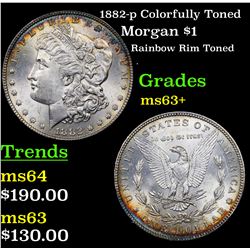 1882-p Colorfully Toned Morgan Dollar $1 Grades Select+ Unc