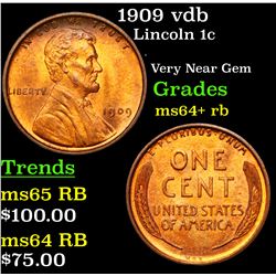 1909 vdb Lincoln Cent 1c Grades Choice+ Unc RB