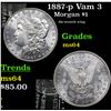Image 1 : 1887-p Vam 3 Morgan Dollar $1 Grades Choice Unc