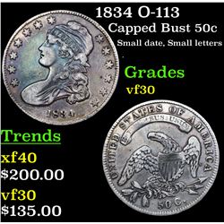 1834 O-113 Capped Bust Half Dollar 50c Grades vf++