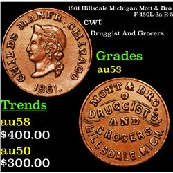 1861 Hillsdale Michigan Mott & Bro F-450L-3a R-5 Civil War Token 1c Grades Select AU