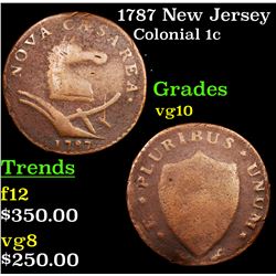 1787 New Jersey Colonial Cent 1c Grades vg+