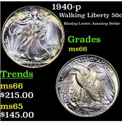 1940-p Walking Liberty Half Dollar 50c Grades GEM+ Unc