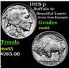 Image 1 : 1928-p Buffalo Nickel 5c Grades GEM Unc