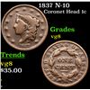 Image 1 : 1837 N-10 Coronet Head Large Cent 1c Grades vg, very good