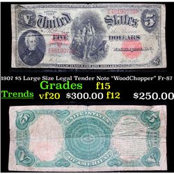 1907 $5 Large Size Legal Tender Note "WoodChopper" Fr-87 Grades f+