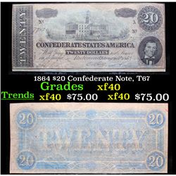 1864 $20 Confederate Note, T67 Grades xf