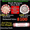 Image 1 : Mixed small cents 1c orig shotgun roll, 1920-d Wheat Cent, 1898 Indian cent other end, Seal Strong W