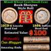 Image 1 : Mixed small cents 1c orig shotgun roll, 1919-s Wheat Cent, 1864Indian cent other end, McDonalds Wrap
