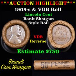 ***Auction Highlight*** Lincoln Wheat cent 1c orig roll, 1909-s end, VDB other end