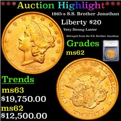 ***Auction Highlight*** 1865-s S.S. Brother Jonathan Gold Liberty Double Eagle $20 Graded ms62 By SE