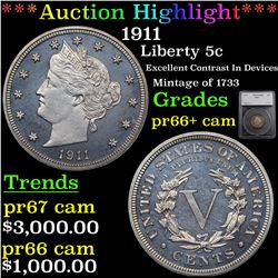 Proof ***Auction Highlight*** 1911 Liberty Nickel 5c Graded pr66+ cam By SEGS (fc)