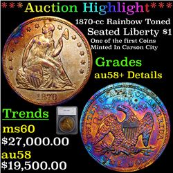 ***Auction Highlight*** 1870-cc Rainbow Toned Seated Liberty Dollar $1 Graded au58+ Details By SEGS 