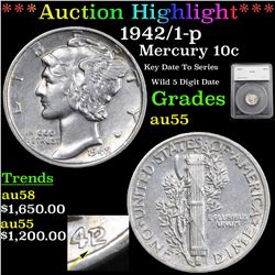 ***Auction Highlight*** 1942/1-p Mercury Dime 10c Graded au55 By SEGS (fc)