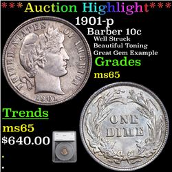 ***Auction Highlight*** 1901-p Barber Dime 10c Graded ms65 By SEGS (fc)