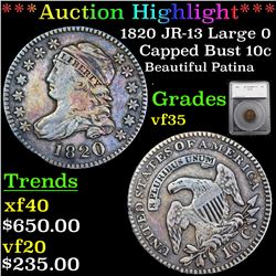 ***Auction Highlight*** 1820 JR-13 Large 0 Capped Bust Dime 10c Graded vf35 By SEGS (fc)