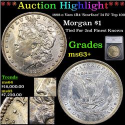 ***Auction Highlight*** 1888-o Vam 1B4 'Scarface' I4 R7 Top 100 Morgan $1 Graded ms63+ By SEGS (fc)