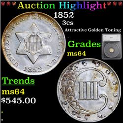 ***Auction Highlight*** 1852 Three Cent Silver 3cs Graded ms64 By SEGS (fc)