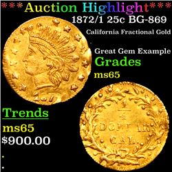 ***Auction Highlight*** 1872/1 25c BG-869 California Fractional Gold Grades ms65 (fc)