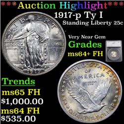***Auction Highlight*** 1917-p Ty I Standing Liberty Quarter 25c Graded ms64+ FH By SEGS (fc)