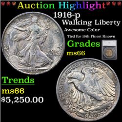 ***Auction Highlight*** 1916-p Walking Liberty Half Dollar 50c Graded ms66 By SEGS (fc)