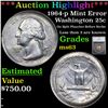 Image 1 : ***Auction Highlight*** 1964-p Mint Error Washington Quarter 25c Graded ms63 By SEGS (fc)