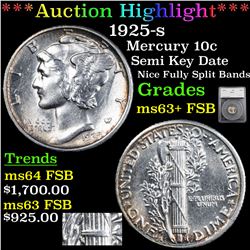 ***Auction Highlight*** 1925-s Mercury Dime 10c Graded ms63+ FSB By SEGS (fc)