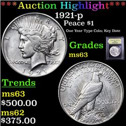 ***Auction Highlight*** 1921-p Peace Dollar $1 Graded Select Unc By USCG (fc)