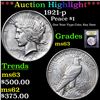 Image 1 : ***Auction Highlight*** 1921-p Peace Dollar $1 Graded Select Unc By USCG (fc)