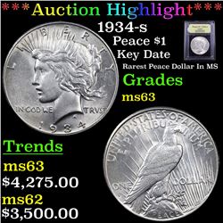 ***Auction Highlight*** 1934-s Peace Dollar $1 Graded Select Unc By USCG (fc)