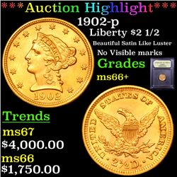 ***Auction Highlight*** 1902-p Gold Liberty Quarter Eagle $2 1/2 Graded GEM++ Unc By USCG (fc)