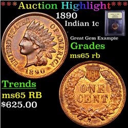 ***Auction Highlight*** 1890 Indian Cent 1c Graded GEM Unc RB By USCG (fc)