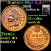 Image 1 : ***Auction Highlight*** 1890 Indian Cent 1c Graded GEM Unc RB By USCG (fc)