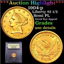 ***Auction Highlight*** 1904-p Gold Liberty Quarter Eagle $2 1/2 Graded Unc Details By USCG (fc)