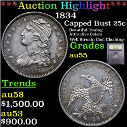 ***Auction Highlight*** 1834 Capped Bust Quarter 25c Graded Choice AU By USCG (fc)