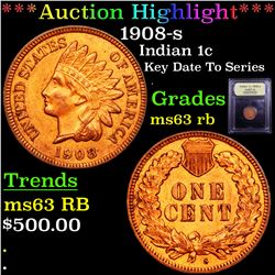 ***Auction Highlight*** 1908-s Indian Cent 1c Graded Select Unc RB By USCG (fc)