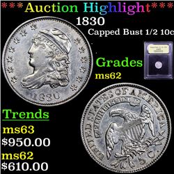***Auction Highlight*** 1830 Capped Bust Half Dime 1/2 10c Graded Select Unc By USCG (fc)