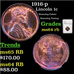 NGC 1916-p Lincoln Cent 1c Graded ms64 rb By NGC