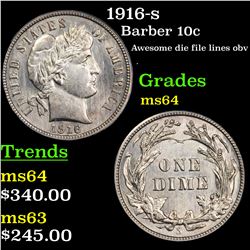 1916-s Barber Dime 10c Grades Choice Unc